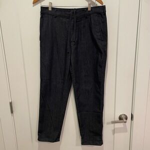 Uniqlo EZY Denim Ankle Trouser Pants Men's 32x28 Medium Dark Indigo Drawstring